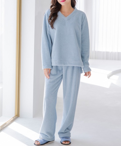 ルームウェア ワンピース パジャマ レディース もこもこ 上下セット カーディガン 2点セット DAY CLOSET パジャマ ルームウェア レディース 長袖モコモコアシメ