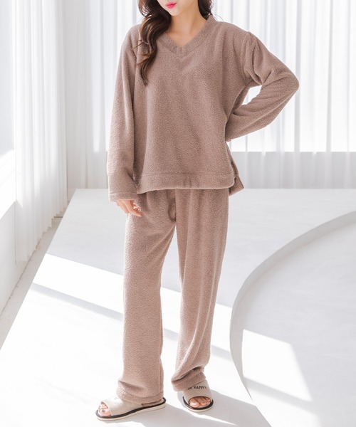DAY CLOSET パジャマ ルームウェア レディース 長袖モコモコアシメ