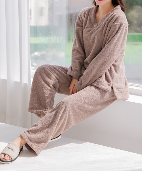 DAY CLOSET パジャマ ルームウェア レディース 長袖モコモコアシメ