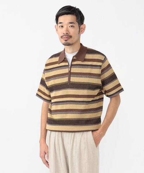 【美品】BEAMS GOLF ボーダー ハーフジップ カノコ ポロシャツ M 美品】BEAMS GOLF ボーダー ハーフジップ カノコ ポロシャツ M