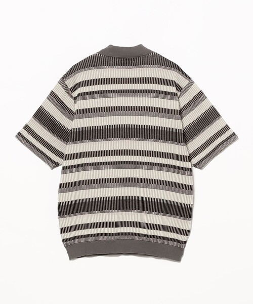 BEAMS+ ポロシャツ ボーダー ハーフジップ ニット メンズ
