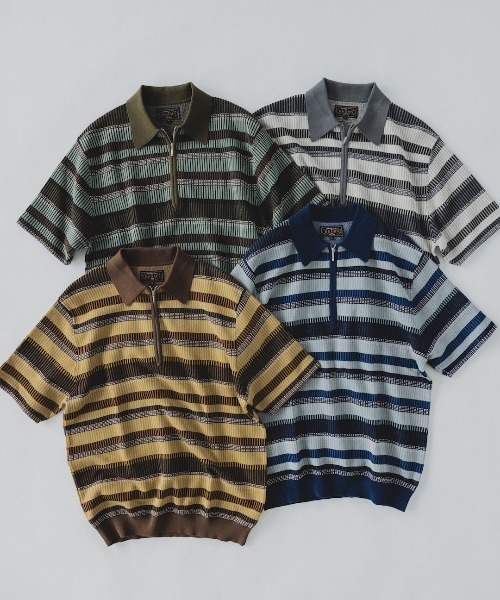 BEAMS+ ポロシャツ ボーダー ハーフジップ ニット メンズ