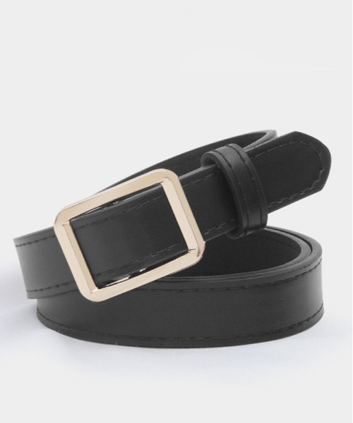 スクエアバックル レザーベルト 黒 アイレット Lee（リー） ベルト Leather Narrow Belt/30mm 牛革 スクエアバックル