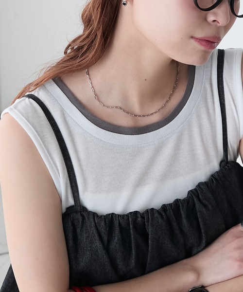 BONLECILL タンクトップ ノースリーブ シアーテレコレイヤード風
