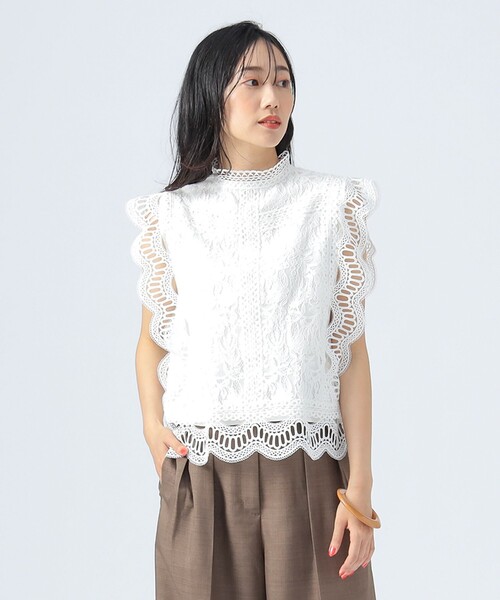 tシャツ マルチレース ハイネック プルオーバー レディース