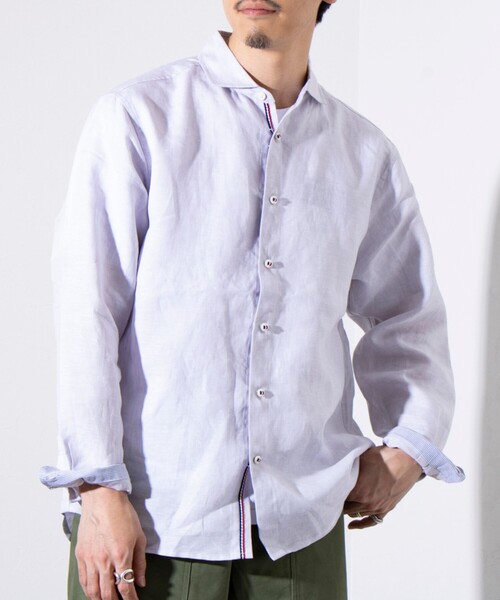 Lisiere◆長袖シャツ/--/リネン/NVY/無地/15-050-560-0137-3-0 リネン シャツ ／ LINEN SHIRT GD WOSI0113
