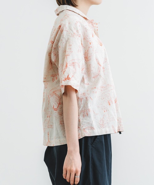 ブラウス シャツ DRESSY シャツ レディース メンズ quadro ブラウス シャツ 綿麻シーチング洋館風ptオープンカラー