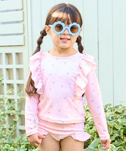 水着 「SWIM」「UV加工」花柄フリルラッシュガード＆パンツセット
