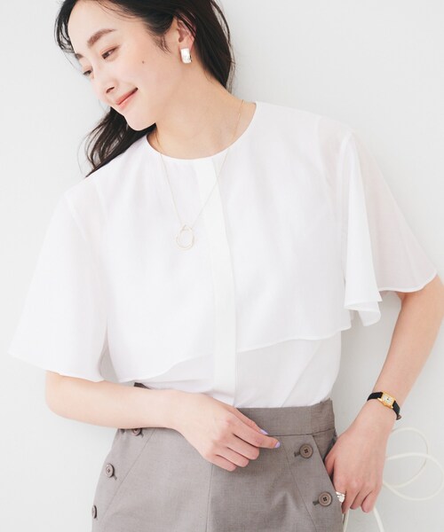 ourhome 二の腕スッキリブラウス　ホワイト サラッと涼しい二の腕すっきりブラウス – OURHOME
