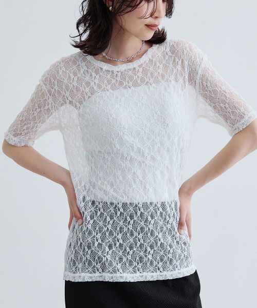 tシャツ 半袖レースカットソー レディース