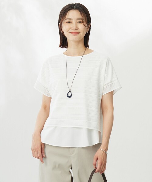 tシャツ 「WEB限定カラーあり・洗える」レースドッキング カットソー レディース
