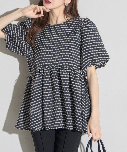 ブラウス シャツ 「ZOZO限定」リボンショルダードットペプラムブラウス レディース tocco closet ブラウス シャツ 「ZOZO限定」サイドリボンドット