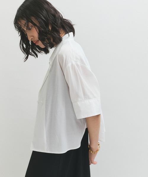 美品❣️アダムエロペ（38）半袖ボタン付シャツ ブラウス 胸ポケット ホワイト 白 ADAM ET ROPE' ブラウス シャツ ハーフスリーブダブルボタン