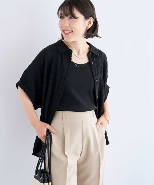 新品 parkes シャーリングフレンチスリーブ ブラウス Parkes - シャーリングスタンド フレンチスリーブブラウス