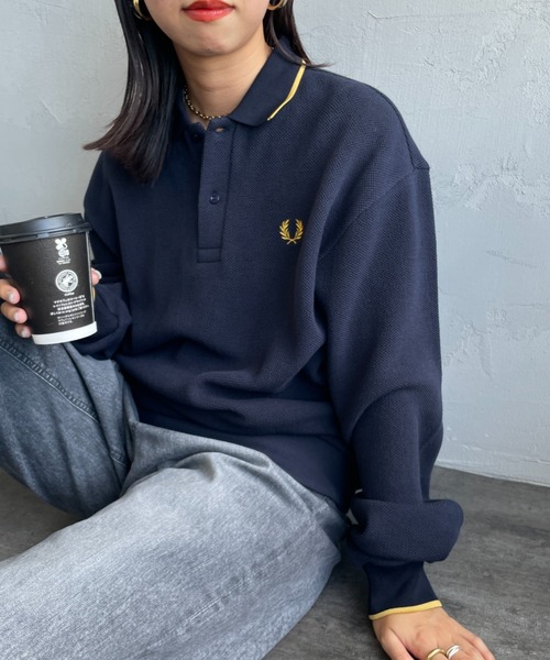 美品　FRED PERRY ネイビー 長袖ポロシャツ FRED PERRY 「FRED PERRY」 長袖ポロシャツ L ネイビー