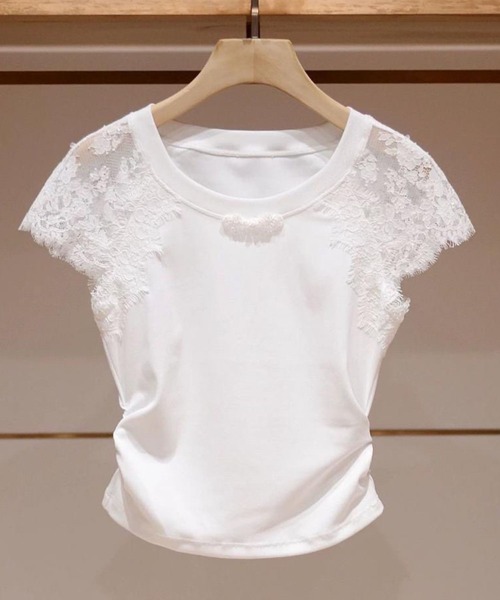 tシャツ 袖レース半袖Tシャツ レディース