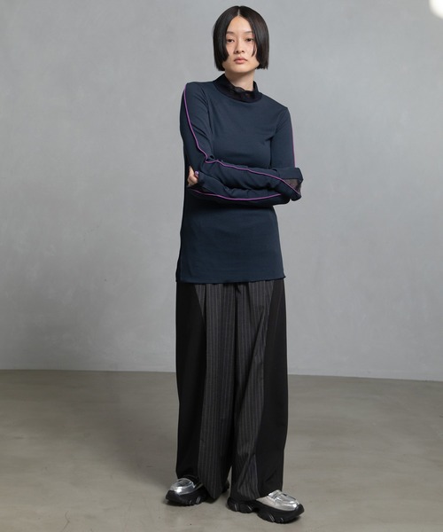 マルシャルテル MARECHAL TERRE リブチュールトップス Tシャツ 黒 MARECHAL TERRE tシャツ リブチュールトップス レディース