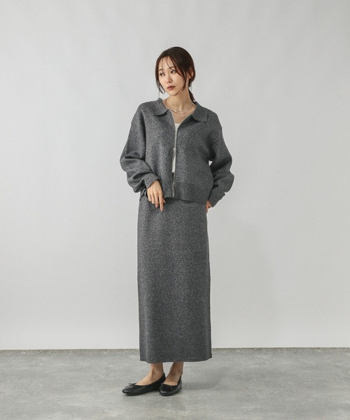 GLOBAL WORK ワンピース ニットZIPカーデ＊スカートセット