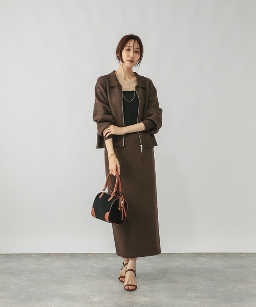 GLOBAL WORK ワンピース ニットZIPカーデ＊スカートセット
