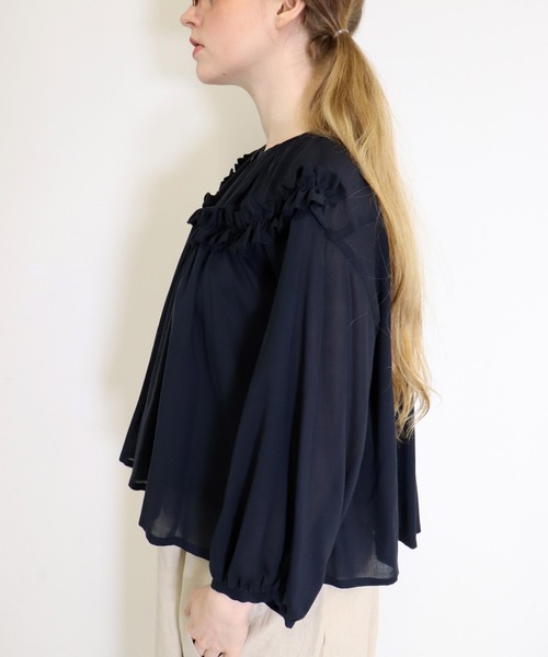 「haupia」 7分袖ブラウス MEDIUM ネイビー レディース_画像4