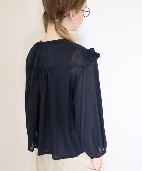 「haupia」 7分袖ブラウス MEDIUM ネイビー レディース_画像5