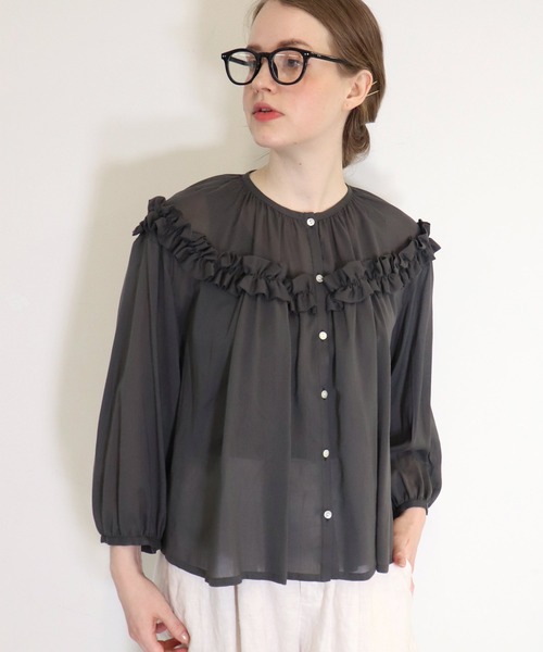 「haupia」 7分袖ブラウス MEDIUM ネイビー レディース_画像6