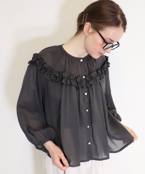 「haupia」 7分袖ブラウス MEDIUM ネイビー レディース_画像8