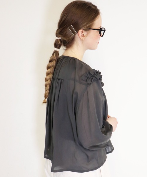 「haupia」 7分袖ブラウス MEDIUM ネイビー レディース_画像9