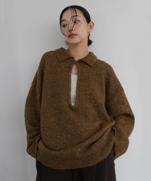 hellam（ヘラム） ニット セーター キーネックポロニット レディース