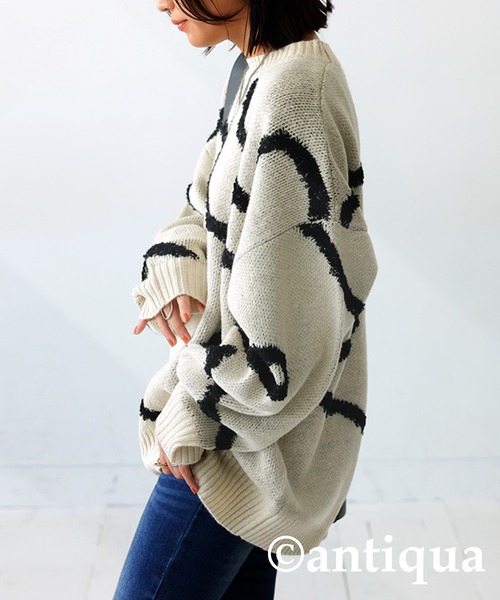 「antiqua」 長袖ニット ONESIZE ブラック レディース_画像4