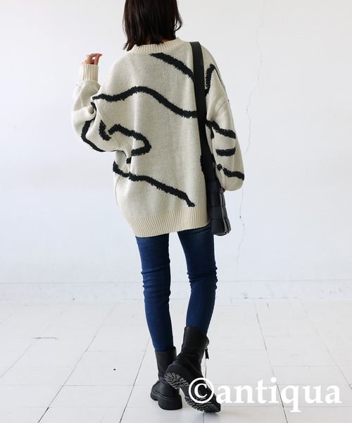 「antiqua」 長袖ニット ONESIZE ブラック レディース_画像5