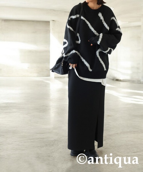 「antiqua」 長袖ニット ONESIZE ブラック レディース_画像8