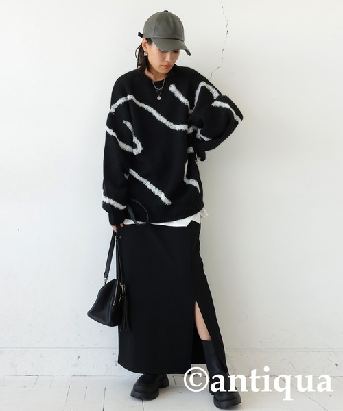「antiqua」 長袖ニット ONESIZE ブラック レディース_画像9