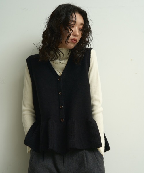 レース ペプラム ニットベスト ‐ウォッシャブル‐ UNITED ARROWS レース ペプラム ニットベスト ‐ウォッシャブル‐ （NAVY