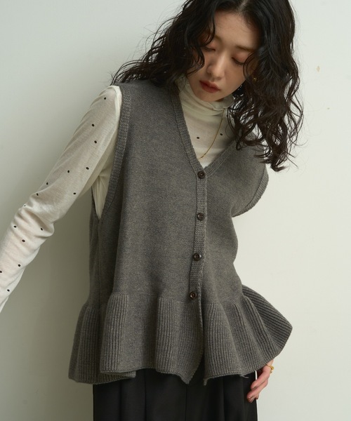 ベスト ジレ Washable peplum knit vest / ウォッシャブルペプラム