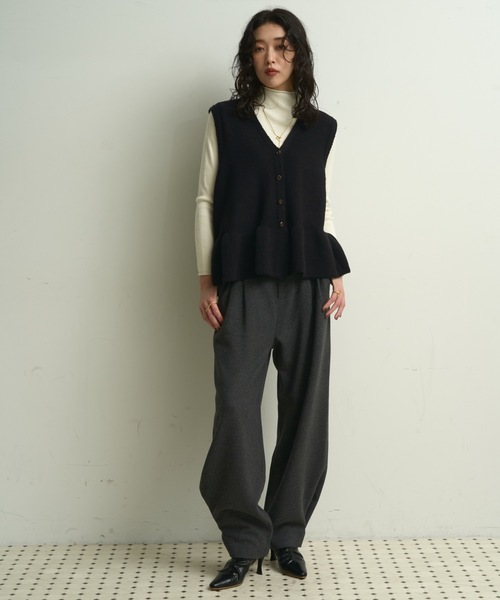 ベスト ジレ Washable peplum knit vest / ウォッシャブルペプラム