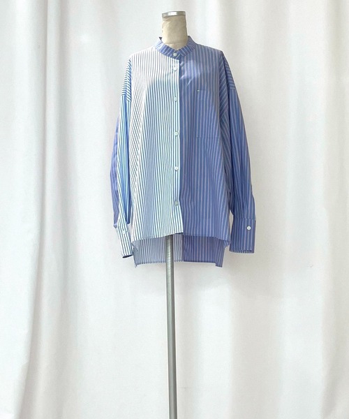Q ブラウス シャツ ミックスストライプシャツ レディース : ZOZOTOWN