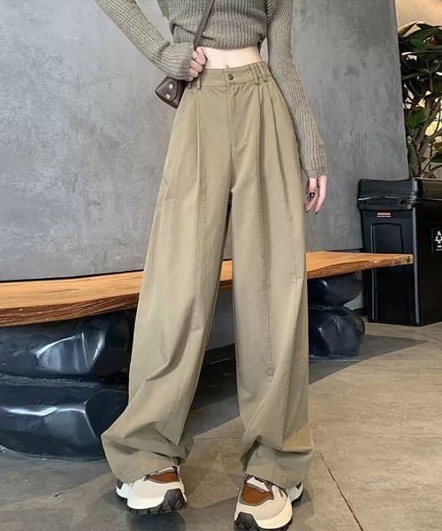 oksoonレディース チノパン ワイドパンツ ベージュ カーキ ワイドパンツ チノパン チノライクパンツ レディース : ZOZOTOWN Yahoo