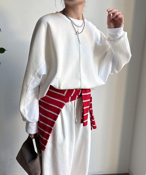 DouDou - doudou 今期 新商品 今季 ラビットウール切替ベスト ホワイト フリー DouDou（ドゥドゥ） tシャツ 「WEB限定」異素材切替プルオーバー