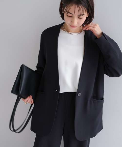 evernavy コート アウター ノーカラージャケット レディース
