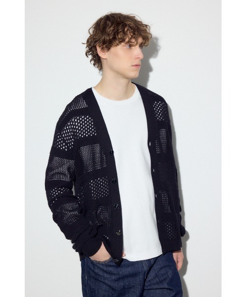ユリウス JULIUS 透かし編み ニット カーディガン ウール混 アシメ 羽織 AZUL BY MOUSSY（アズールバイマウジー） カーディガン 透かし編み柄