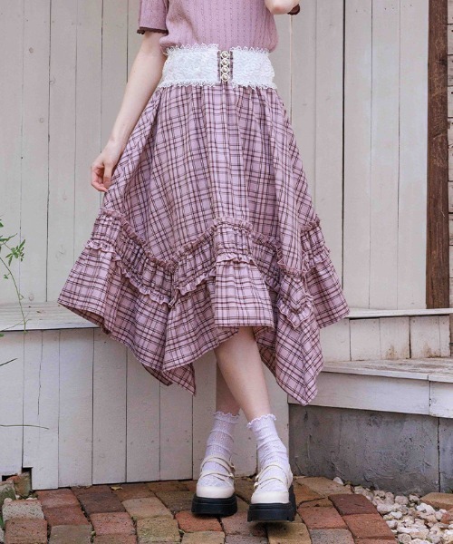 axes femme（アクシーズ ファム） スカート チェックギャザーイレヘム
