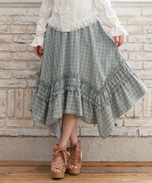 axes femme（アクシーズ ファム） スカート チェックギャザーイレヘム