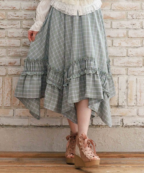 axes femme（アクシーズ ファム） スカート チェックギャザーイレヘム
