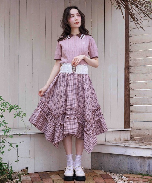 axes femme（アクシーズ ファム） スカート チェックギャザーイレヘム