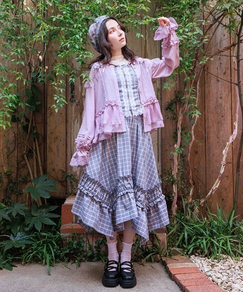 axes femme ピンク チェック スカート axes femme（アクシーズ ファム） スカート チェックギャザーイレヘム