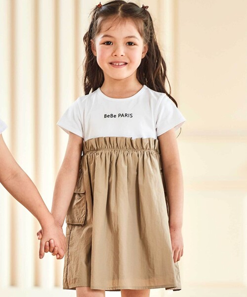 BeBe - 衣装 タフタ×天竺ギャザーうつり変わり半袖衣装 キッズ お子さん服 うしろ帯
