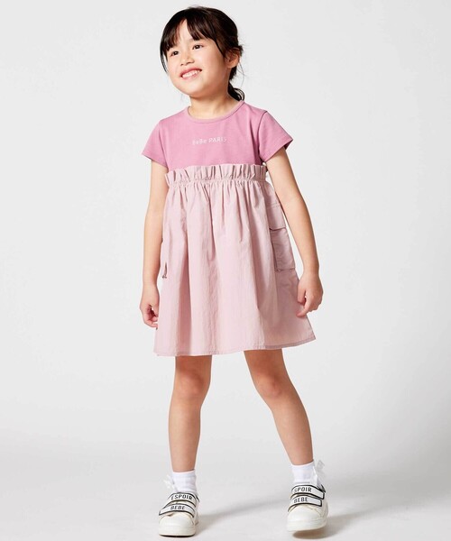 BeBe - 衣装 タフタ×天竺ギャザーうつり変わり半袖衣装 キッズ お子さん服 うしろ帯