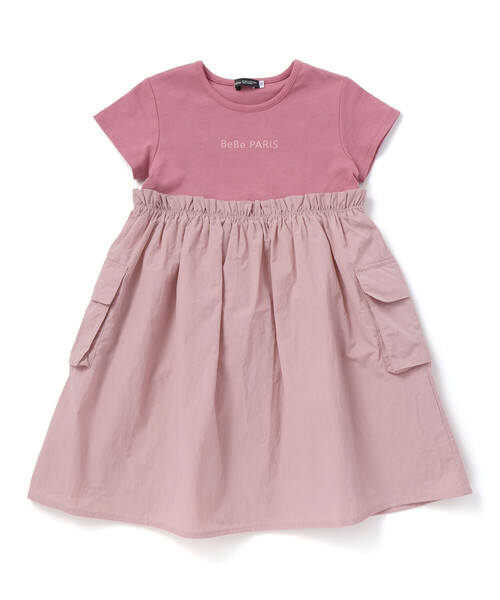 BeBe - 衣装 タフタ×天竺ギャザーうつり変わり半袖衣装 キッズ お子さん服 うしろ帯