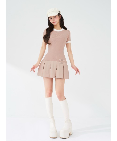 ダーリッチ　ベルトデザインロゴプリーツニットミニワンピース Darich（ダーリッチ） ワンピース ベルトデザインロゴプリーツニット
